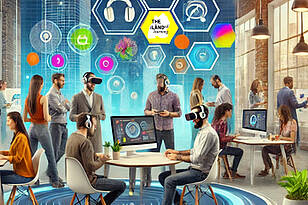HCD-Titelbild Eine Gruppe von Menschen testet moderne Technologien, wie VR-Brillen